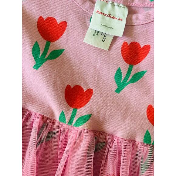 Baby Flutter Sleeve Tulle Dress Tulips on Fondant Pink 12-18 Months - Picture 4 of 4